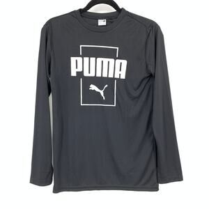 Puma Long Sleeve T-Shirt Boys Size L 14/16 Black White Logo Crew Neck